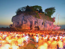 Amazing view of Balinese Ceremony in front of Tanah Lot Temple.